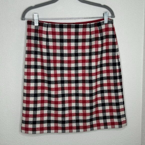 Talbots Skirt Size 6 Wool Blend Red Black Plaid Side Zip Above Knee Preppy - Picture 2 of 10